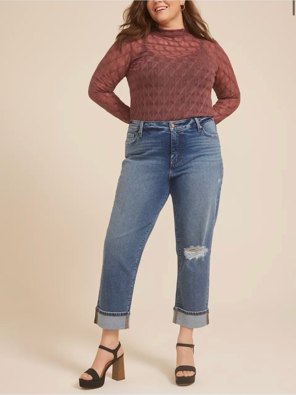 Maurices Distressed High Rise Cropped Boyfriend Jeans